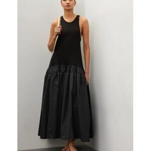 Co Black Tank Midi Dress SMALL Taffeta Tier Ruffle Skirt Romantic Designer $900